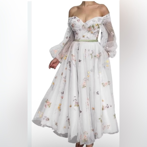 Dresses & Skirts - Flower long sleeve‎ embroidery formal maternity tulle Floral Dress bridal